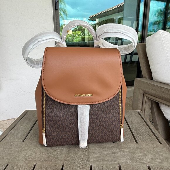 Michael Kors Phoebe Medium FLAP Drawstring Brown MK Travel School Backpack - Picture 9 of 16